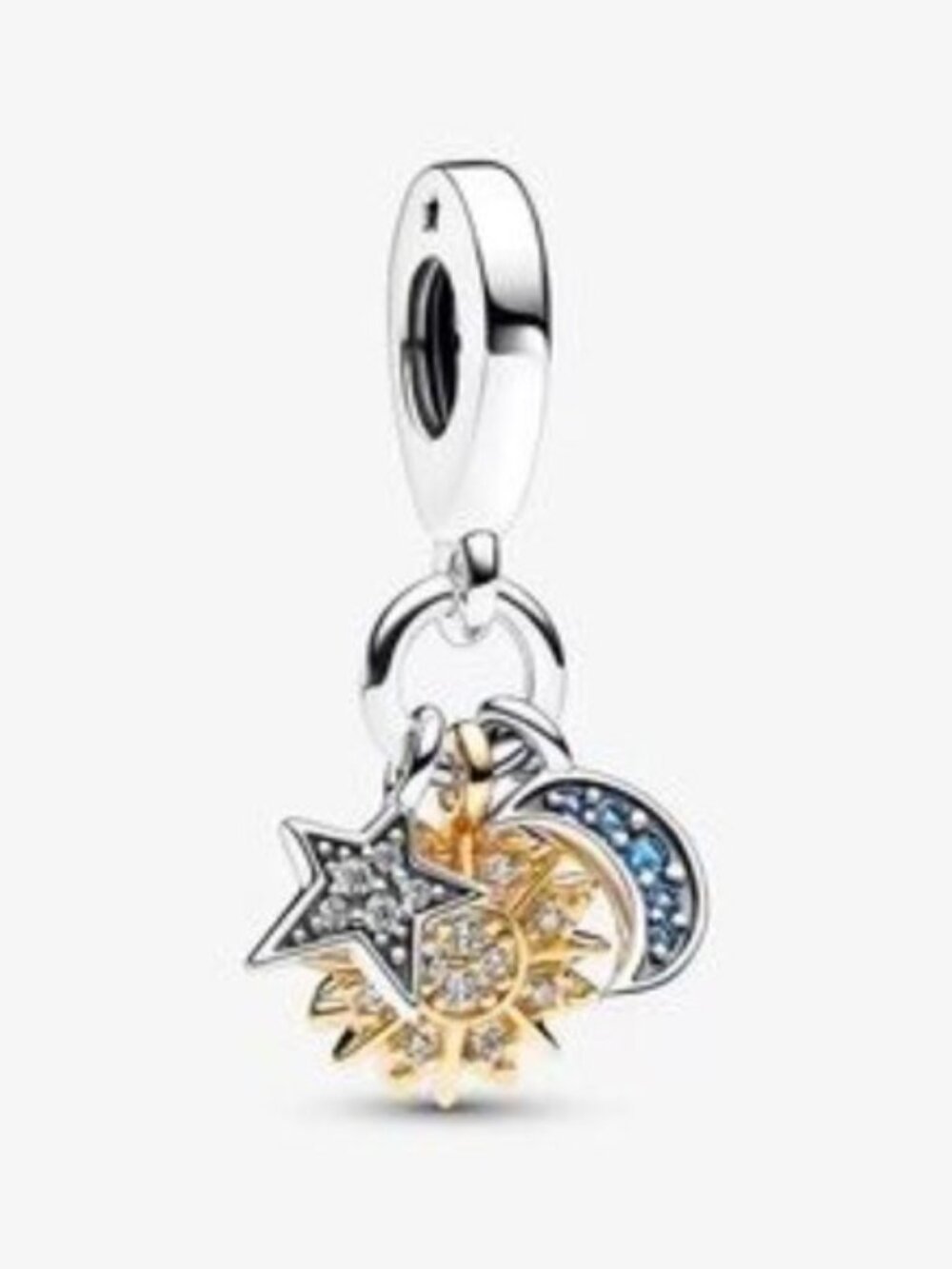 Pandora Sun Star Moon Dangle Charm in Silver, Gold & Blue